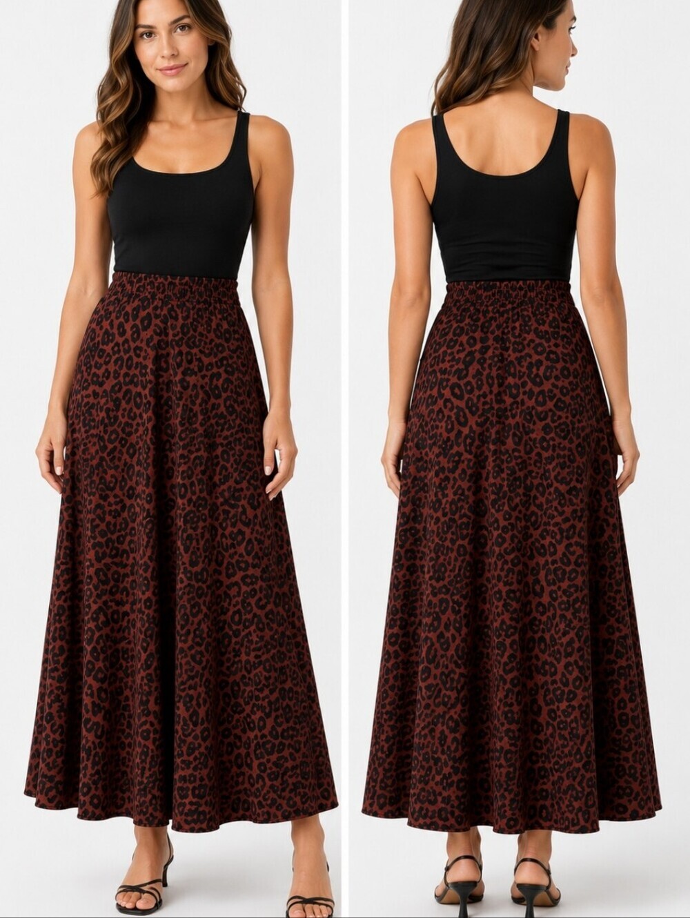 Nine West Leopard Print Maxi Skirt Brown Black Animal Print Wedding Western S